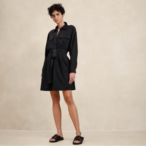 NWT Banana Republic Linen Blend Utility Mini Shirt Dress - Picture 1 of 5